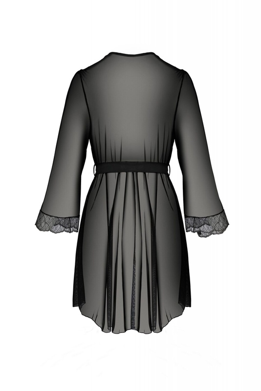 Пеньюар Passion Amberly Peignoir 6XL/7XL black, ажурні декольте та манжети, широкі рукави SO7054 фото