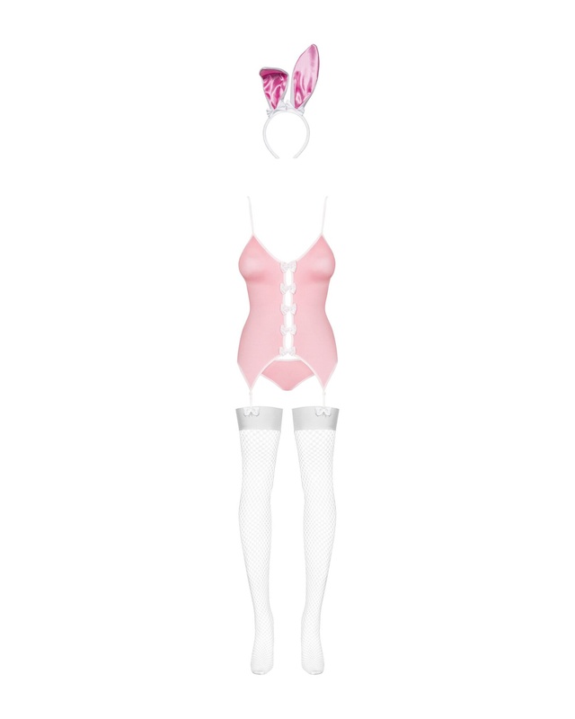 Еротичний костюм зайчика Obsessive Bunny suit 4 pcs costume pink S/M, рожевий, топ з підв’язками, тр SO7254 фото