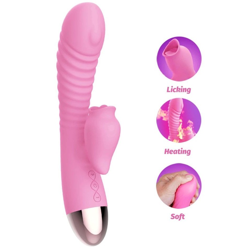 Вібратор-кролик з підігрівом і пустотливим язичком для клітора Leten Wonderful Pink SO3597 фото