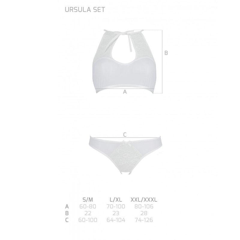 Комплект: бра, трусики з ажурним декором та відкритим кроком Ursula Set white L/XL — Passion SO5844 фото