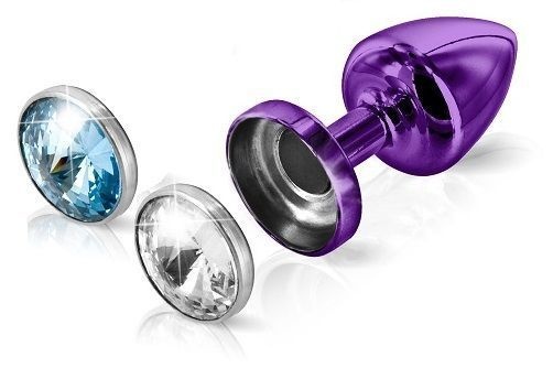 Анальна пробка Diogol Anni Magnet Purple: Кристал/Аквамарин 25 мм, зі змінними стразами на магніті D902056 фото