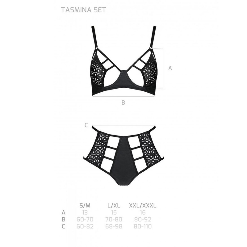 Комплект з екошкіри: бюстгальтер та трусики з перфорацією Tamaris Set black L/XL — Passion SO5796 фото