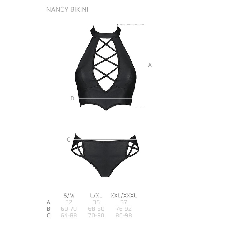 Комплект з еко-шкіри Nancy Bikini black L/XL - Passion, бра та трусики з імітацією шнурівки SO5367 фото