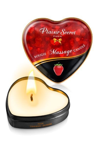 Масажна свічка серце Plaisirs Secrets Strawberry (35 мл) SO1867 фото