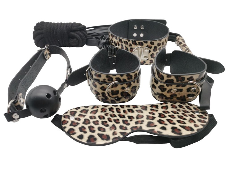 Набір MAI BDSM STARTER KIT Nº 75 Leopard: батіг, кляп, наручники, маска, нашийник, мотузка, затискач SO6581 фото