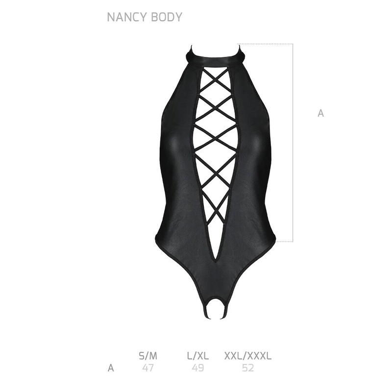 Боді з еко-шкіри з імітацією шнурівки та відкритим доступом Nancy Body black L/XL - Passion SO5370 фото