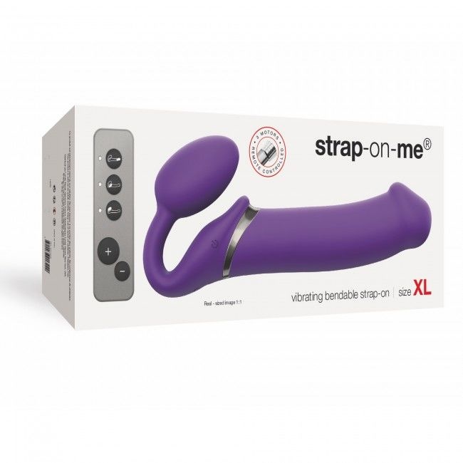 Безремінний страпон з вібрацією Strap-On-Me Vibrating Violet XL, діам. 4,5см, пульт ДК, регульований SO3827 фото