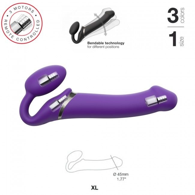 Безремінний страпон з вібрацією Strap-On-Me Vibrating Violet XL, діам. 4,5см, пульт ДК, регульований SO3827 фото