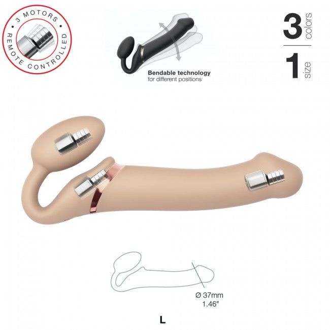 Безремінний страпон з вібрацією Strap-On-Me Vibrating Flesh L, діаметр 3,7см, пульт ДК, регульований SO3828 фото