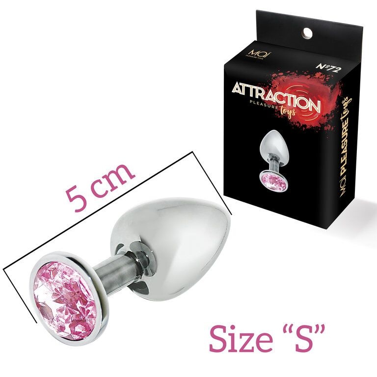 Металева анальна пробка з рожевим кристалом MAI Attraction Toys №72, довжина 5 см, діаметр 2,5 см SO4634 фото