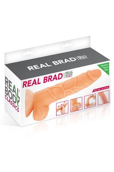 Фалоімітатор із рухомою крайньою плоттю Real Body — Real Brad, діаметр 4,5 см, TPE SO1889 фото