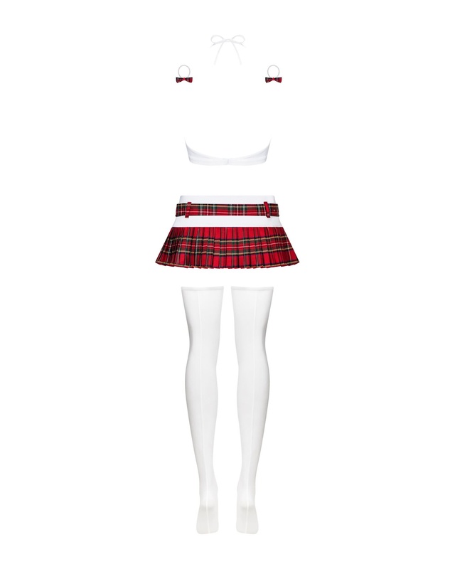 Еротичний костюм школярки з мініспідницею Obsessive Schooly 5pcs costume L/XL, біло-червоний, топ, с SO7305 фото