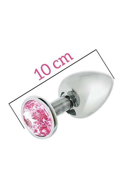 Металева анальна пробка з рожевим кристалом MAI Attraction Toys №74, довжина 10 см, діаметр 4 см SO4636 фото