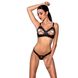 Комплект з екошкіри Celine Bikini black L/XL — Passion: відкритий бра зі стрічками, стрінги зі шнурі SO6400 фото 1