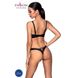 Комплект з екошкіри Celine Bikini black L/XL — Passion: відкритий бра зі стрічками, стрінги зі шнурі SO6400 фото 2