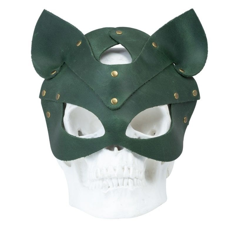 Преміум маска кішечки LOVECRAFT, натуральна шкіра, зелена, подарункова упаковка SO3313 фото