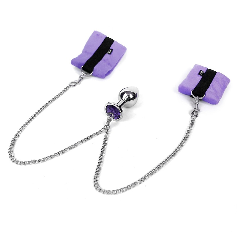 Наручники з металевою анальною пробкою Art of Sex Handcuffs with Metal Anal Plug size M Purple SO6183 фото