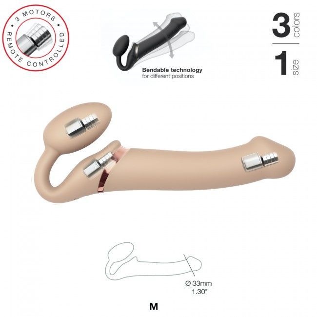 Безремінний страпон з вібрацією Strap-On-Me Vibrating Flesh M, діаметр 3,3см, пульт ДК, регульований SO3355 фото