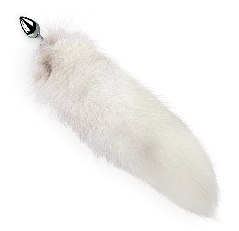 Металева анальна пробка з хвостом із натурального хутра Art of Sex size M White fox SO6184 фото