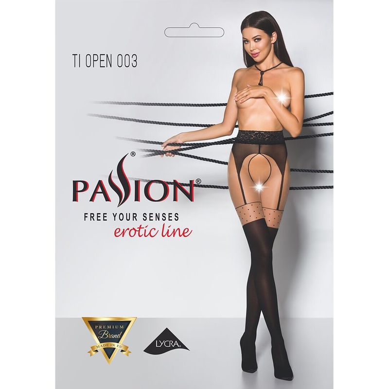 Еротичні колготки TIOPEN 003 nero 3/4 (20/40 den) - Passion, імітація панчох і пояса PS24505 фото