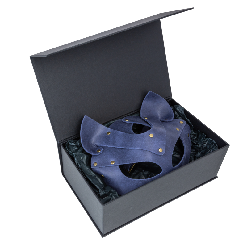 Преміум маска кішечки LOVECRAFT, натуральна шкіра, блакитна, подарункова упаковка SO3314 фото