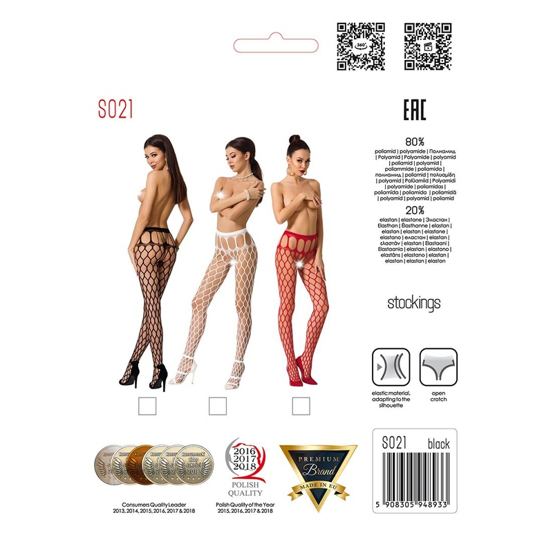 Еротичні колготки-бодістокінг Passion S021 red, в крупну сітку з високим паском PSS021R фото