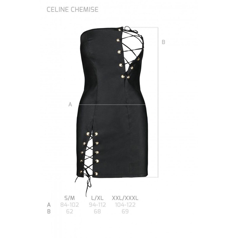 Мінісукня з екошкіри Celine Chemise black L/XL — Passion: шнурівка, трусики в комплекті SO6406 фото