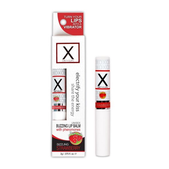 Стимулирующий бальзам для губ унисекс Sensuva - X on the Lips Strawberry с феромонами, клубника SO4461 фото