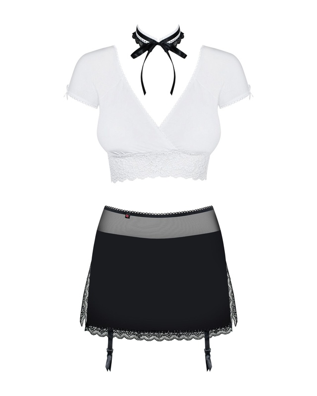 Еротичний костюм секретарки Obsessive Secretary suit 5pcs black S/M, чорно-білий, топ, спідниця, стр SO7306 фото
