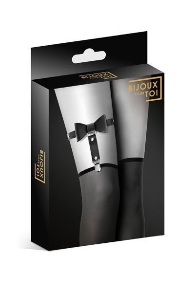 Гартер на ногу Bijoux Pour Toi - WITH BOW Black, сексуальна підв'язка з бантиком, екошкіра SO2220 фото