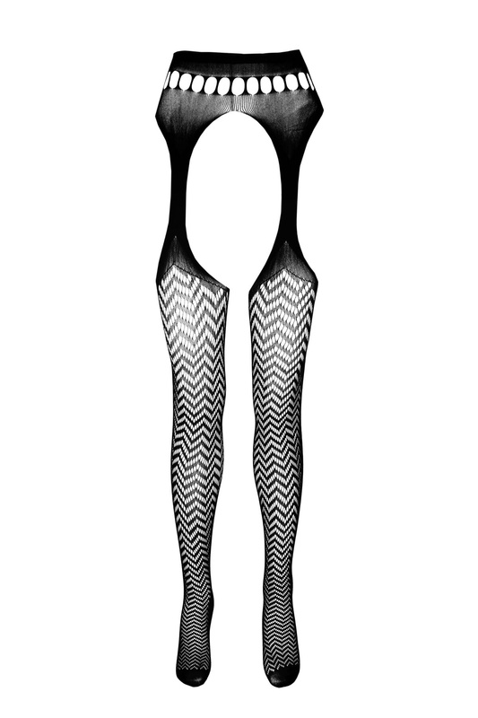 Еротичні колготки-бодістокінг Passion ECO S002 black, з доступом, геометричне плетіння SO7087 фото