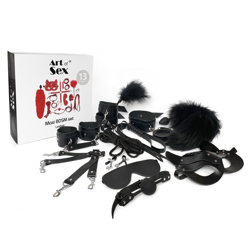 Набір Art of Sex - Maxi BDSM Set Leather, 13 предметів, натуральна шкіра, Чорний SO7139 фото