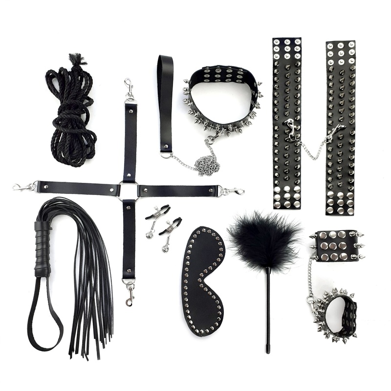 Набір Art of Sex - Spikes BDSM Set Leather, 10 предметів, натуральна шкіра, Чорний SO7140 фото