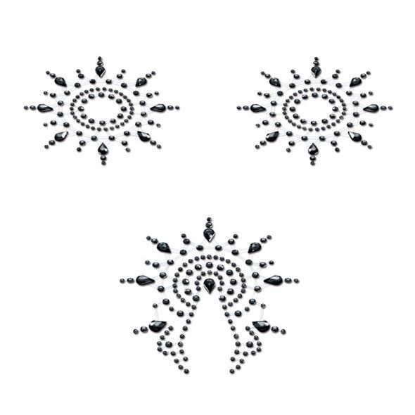 Пестіс з кристалів Petits Joujoux Gloria set of 3 - Black, прикраса на груди та вульву SO3127 фото