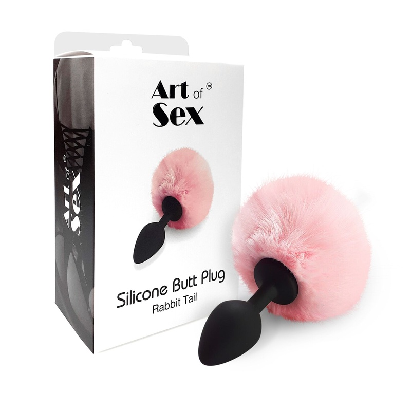 Силіконова анальна пробка М Art of Sex - Silicone Bunny Tails Butt plug, колір Рожевий, діаметр 3,5 SO6693 фото
