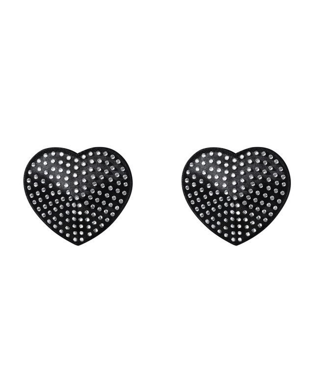 Накладки-серця на соски зі стразами Obsessive A750 nipple covers, чорні SO7193 фото