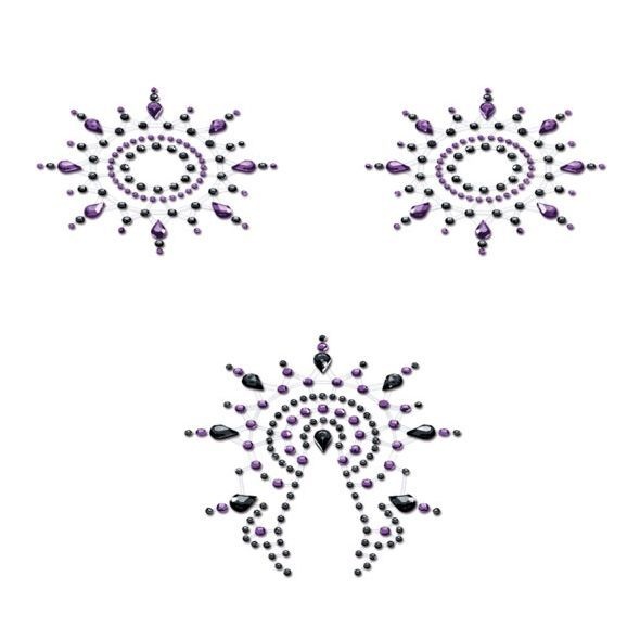 Пестіс з кристалів Petits Joujoux Gloria set of 3 - Black/Purple, прикраса на груди та вульву SO3129 фото