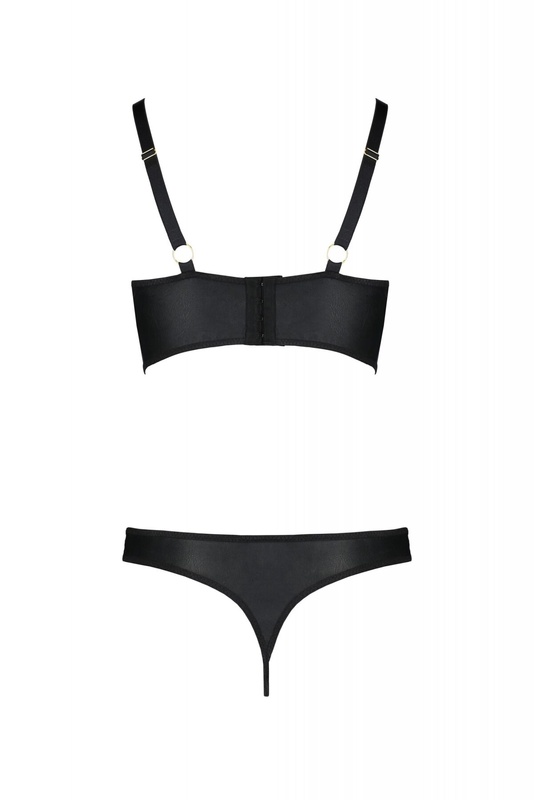 Комплект з екошкіри Passion Malwia Bikini 4XL/5XL black, з люверсами та ремінцями, бра, трусики SO7096 фото