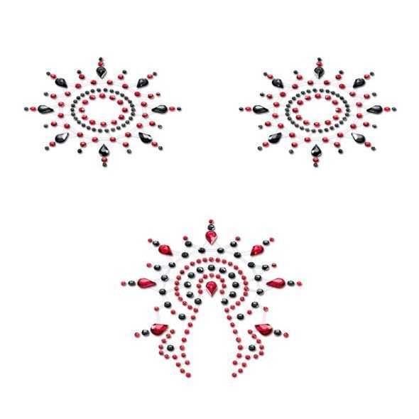 Пестіс з кристалів Petits Joujoux Gloria set of 3 - Black/Red, прикраса на груди та вульву SO3130 фото