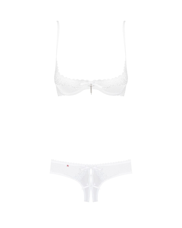 Еротичний комплект з бюстгальтером-получашкою Obsessive Alabastra L/XL, білий, трусики з доступом SO7195 фото