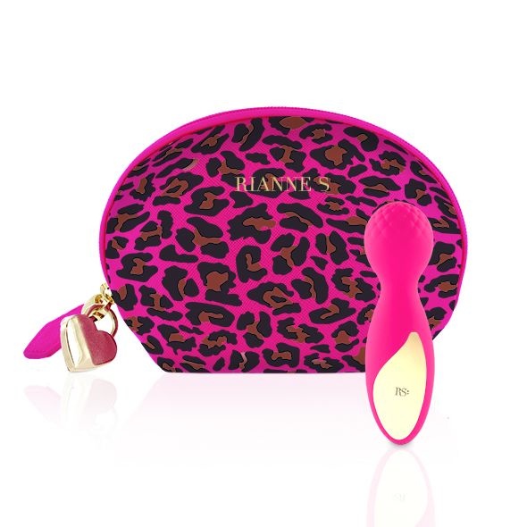 Мінівібромасажер Rianne S: Lovely Leopard Pink, 10 режимів роботи, косметичка-чохол, мед.силікон SO3886 фото