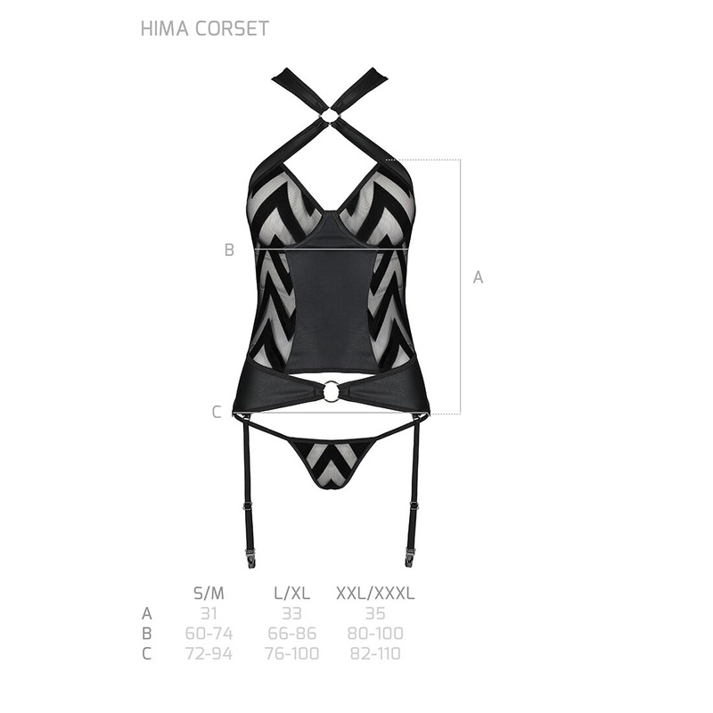 Сітчастий комплект із візерунком Hima Corset black L/XL - Passion, корсет з халтером, підв'язки, тру SO5349 фото