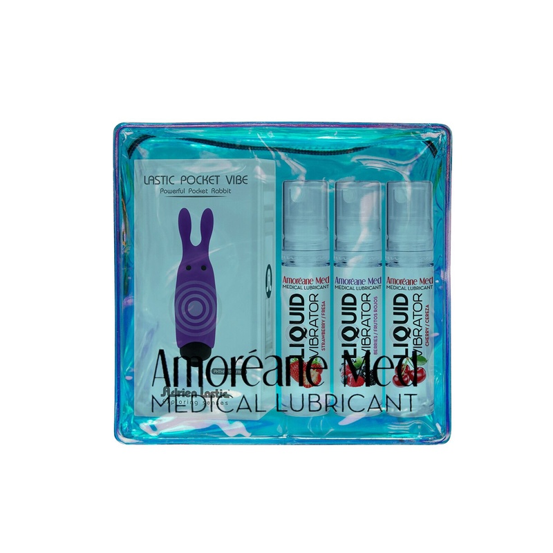 Набір з 3-х смаків стимулювального лубриканту Amoreane Med (3×10мл) і віброкулі Adrien Lastic Purple SO6019 фото