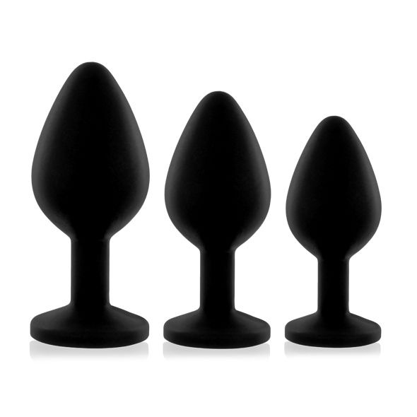 Набір силіконових анальних пробок із кристалом Rianne S: Booty Plug Set Black, діаметр 2,7см, 3,5см, SO3889 фото