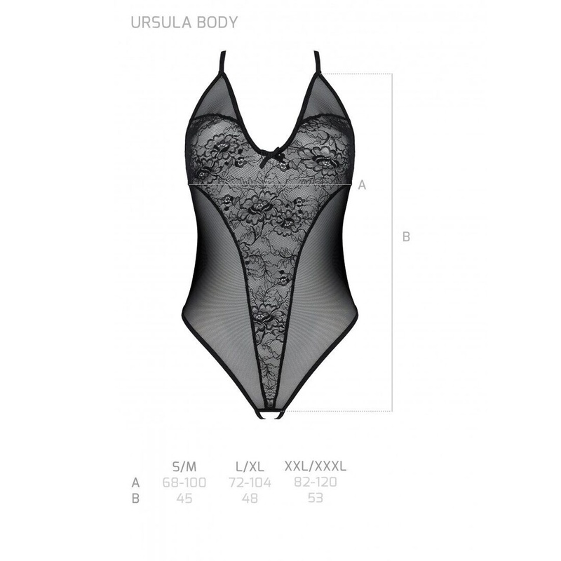 Боді з ажурним декором та відкритим кроком Ursula Body black L/XL — Passion SO5829 фото