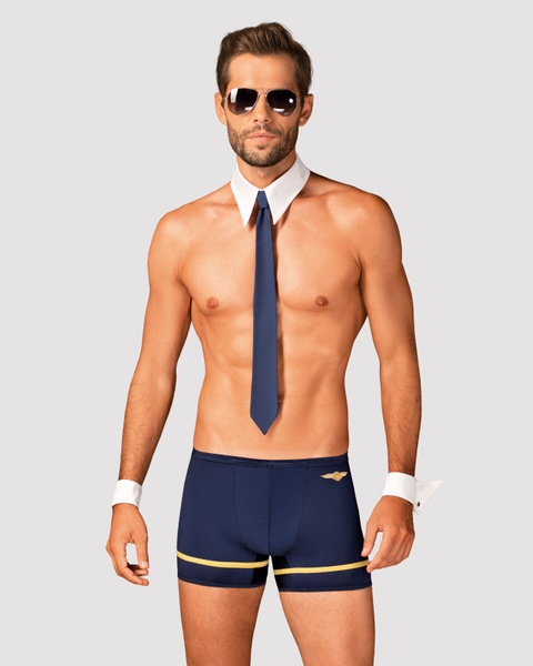 Еротичний костюм пілота Obsessive Pilotman set S/M, боксери, манжети, комір з краваткою, окуляри SO7301 фото