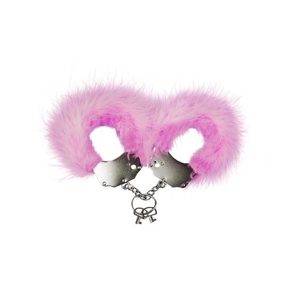 Наручники металеві Adrien Lastic Handcuffs Pink з рожевою пухнастою обробкою AD30301 фото