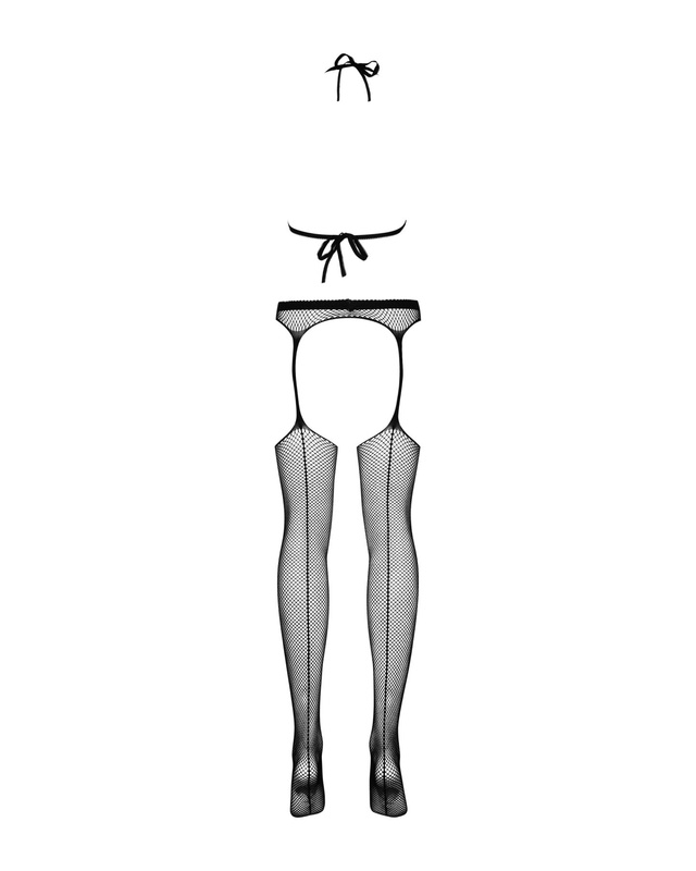 Сітчастий бодістокінг з імітацією топа, пояса та панчохи Obsessive Bodystocking N108 S/M/L, чорний, SO7252 фото