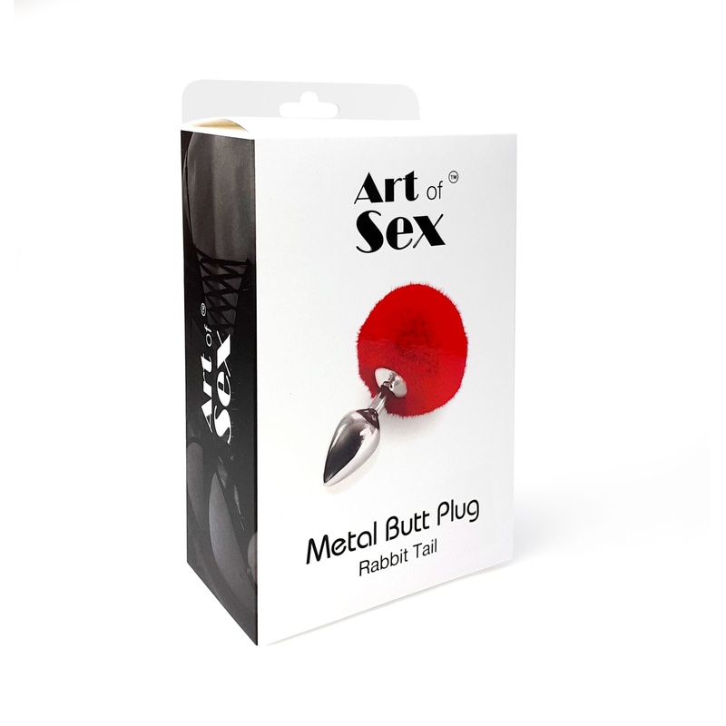 Металевий анальний затор М Art of Sex - Metal Butt plug Rabbit Tail, Чорний SO6961 фото