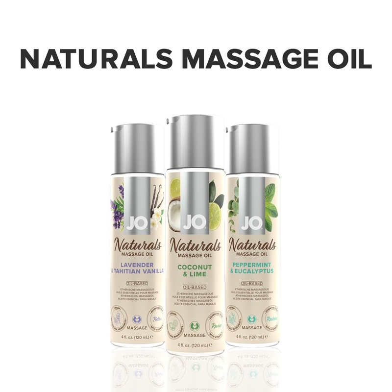 Масажна олія System JO – Naturals Massage Oil – Coconut & Lime з натуральними ефірними оліями (120 м SO6164 фото